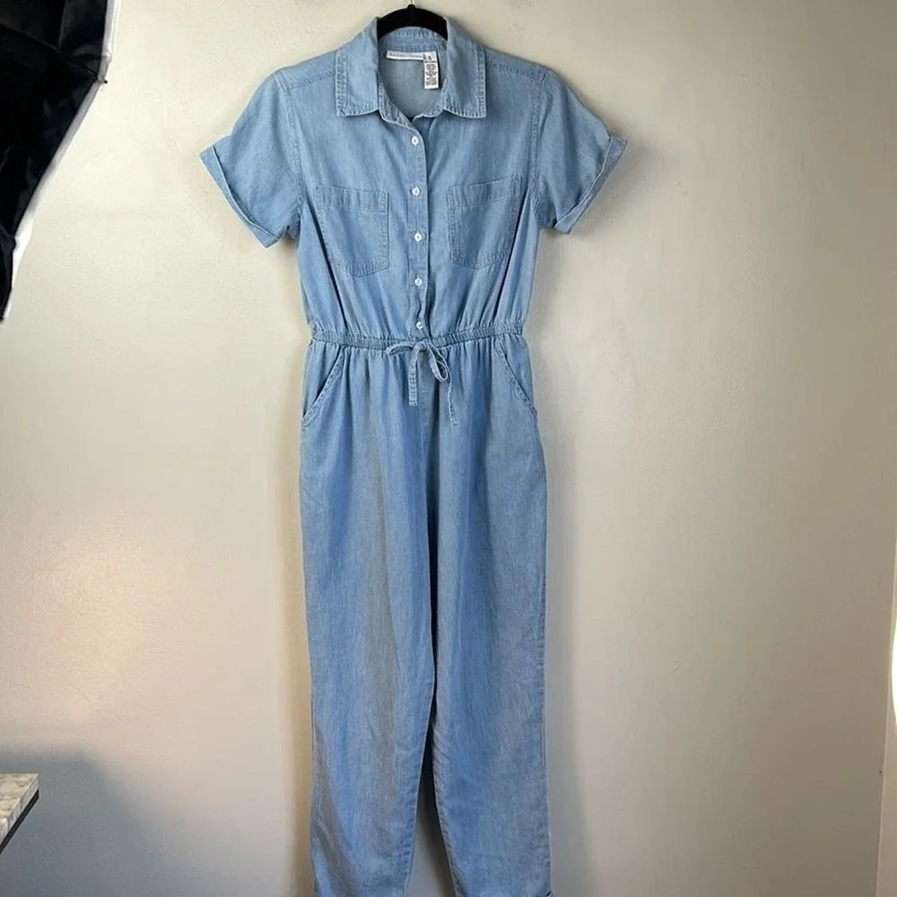 SINCERLY JULES Chambray Denim Utility Jumpsuit Size Small - Picture 2 of 7